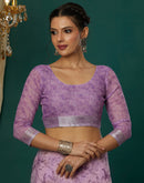 Lavender Cotton Blend Printed Saree