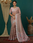 Beige Cotton Blend Printed Saree