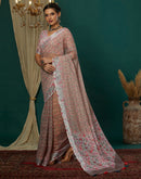 Beige Cotton Blend Printed Saree