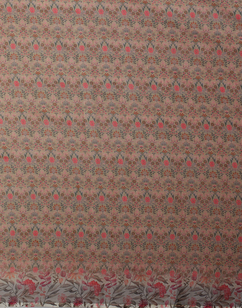 Beige Cotton Blend Printed Saree