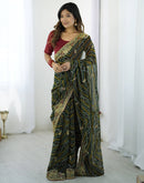 Green Georgette Lace Bandhani Saree
