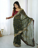 Green Georgette Lace Bandhani Saree