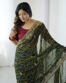 Green Georgette Lace Bandhani Saree