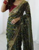 Green Georgette Lace Bandhani Saree