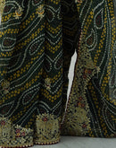 Green Georgette Lace Bandhani Saree