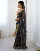 Black Georgette Lace Bandhani Saree