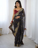 Black Georgette Lace Bandhani Saree