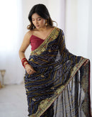 Black Georgette Lace Bandhani Saree