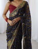 Black Georgette Lace Bandhani Saree