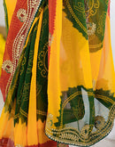 Yellow Georgette Printed Bandhani Saree