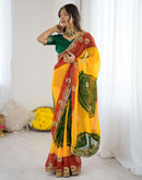 Yellow Georgette Printed Bandhani Saree