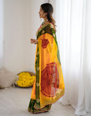 Yellow Georgette Printed Bandhani Saree