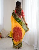 Yellow Georgette Printed Bandhani Saree