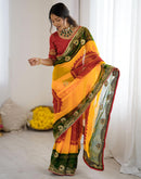 Yellow Georgette Printed Bandhani Saree