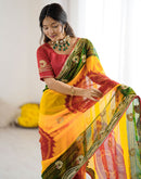 Yellow Georgette Printed Bandhani Saree