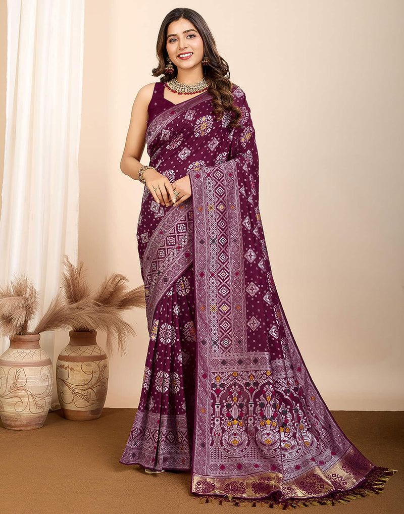 Wine Silk Woven Banarasi Saree