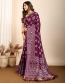 Wine Silk Woven Banarasi Saree