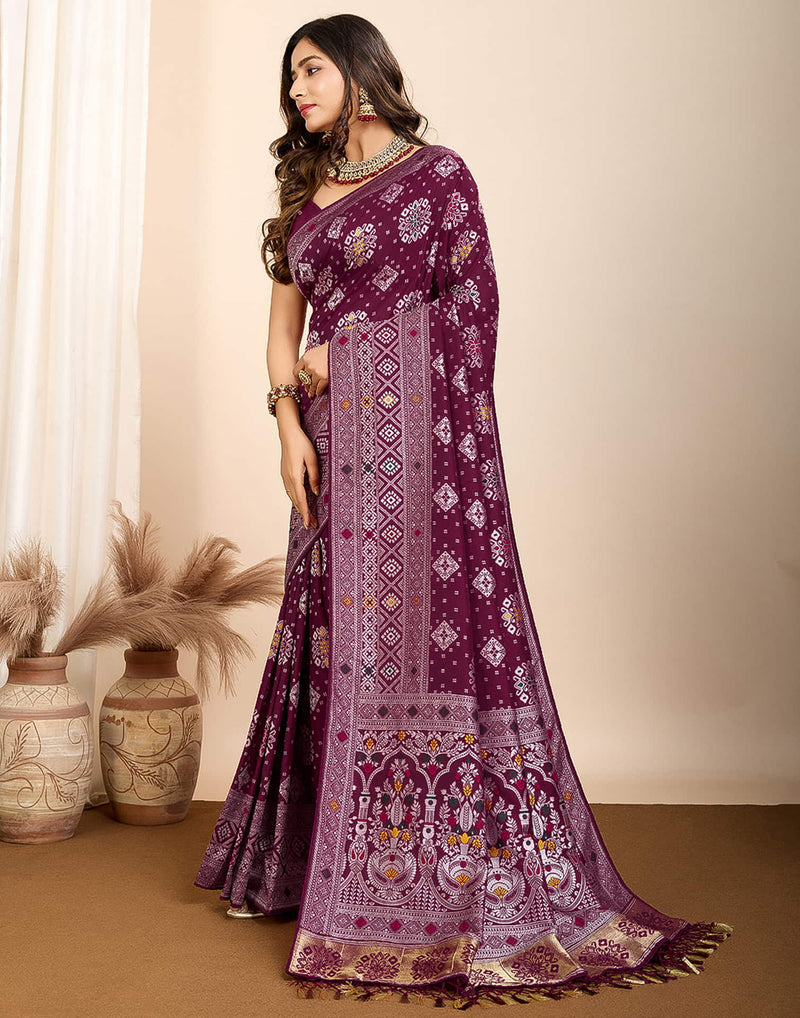Wine Silk Woven Banarasi Saree