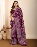 Wine Silk Woven Banarasi Saree