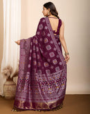 Wine Silk Woven Banarasi Saree