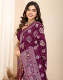 Wine Silk Woven Banarasi Saree