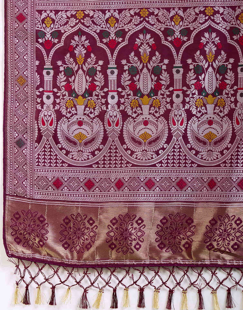 Wine Silk Woven Banarasi Saree
