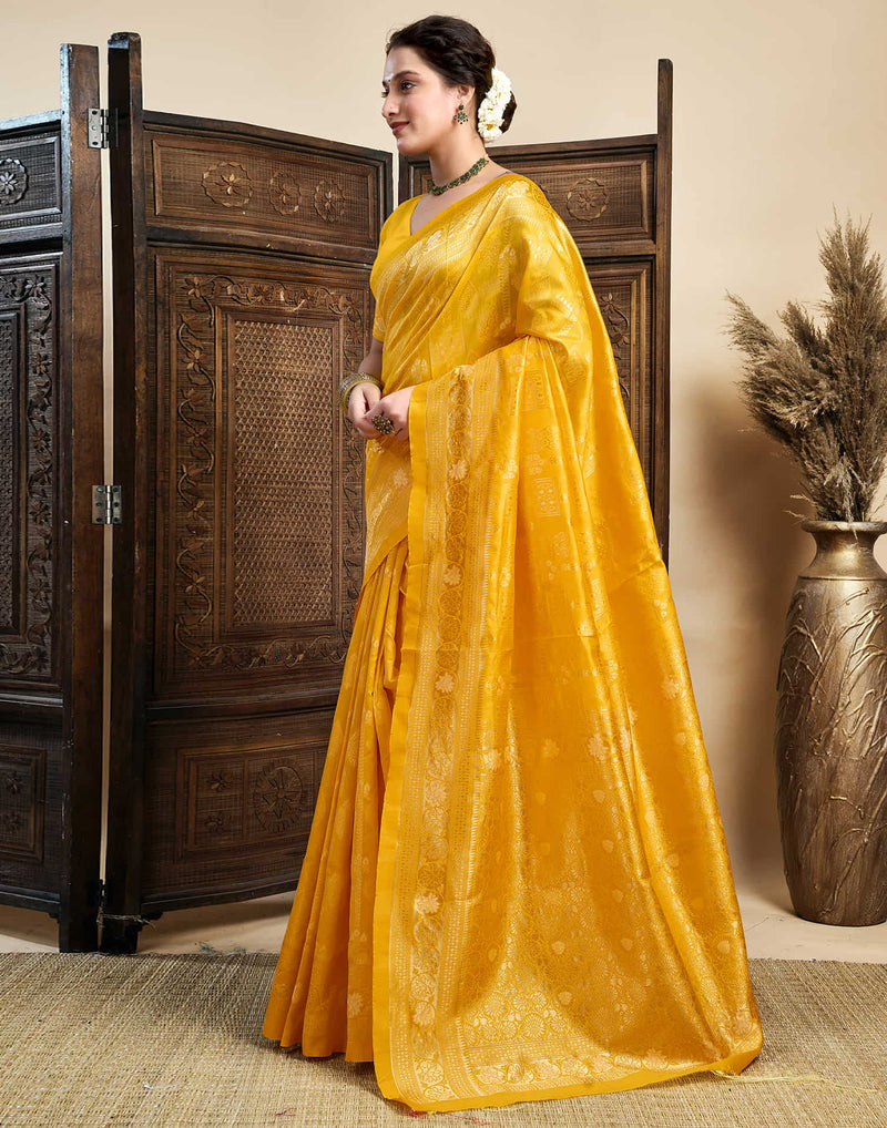Yellow Silk Woven Banarasi Saree