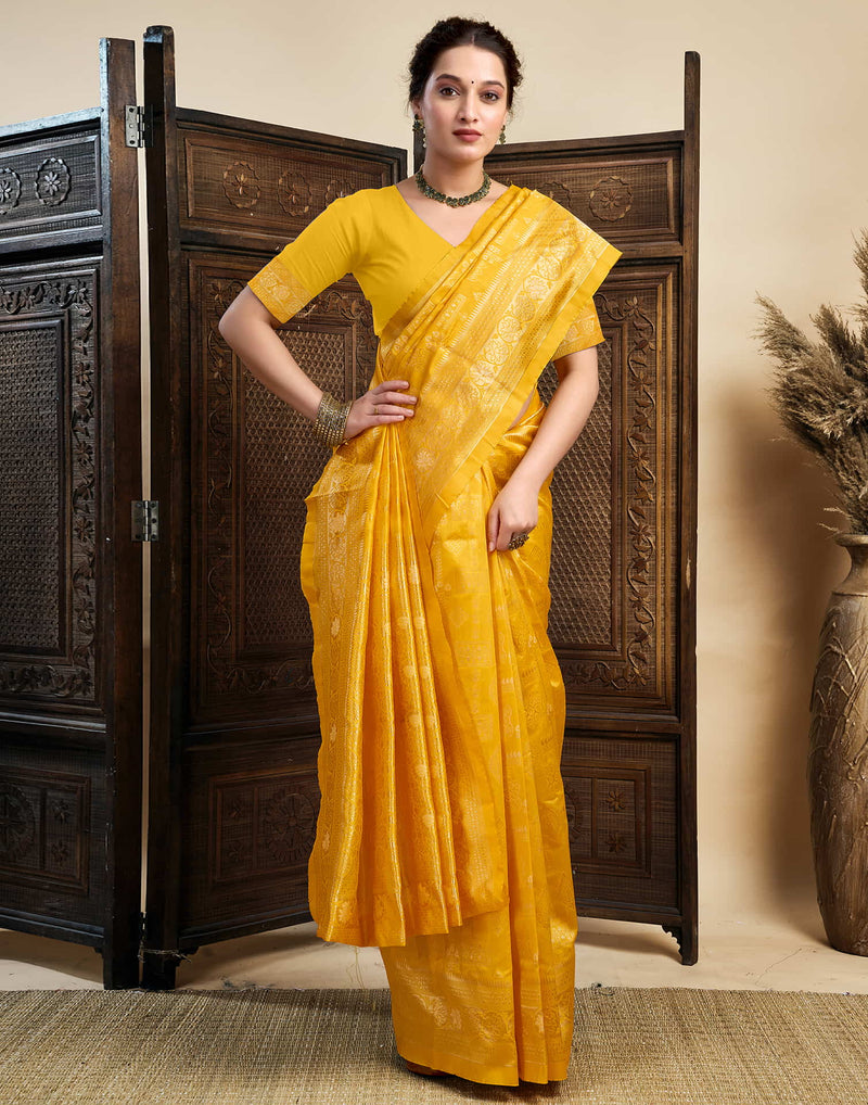 Yellow Silk Woven Banarasi Saree