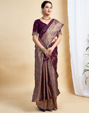 Wine Silk Woven Banarasi Saree