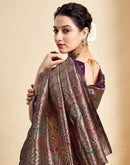 Wine Silk Woven Banarasi Saree