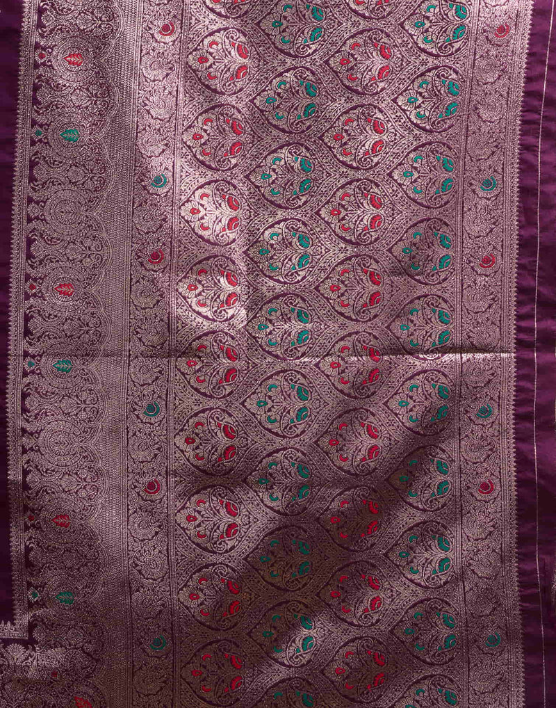 Wine Silk Woven Banarasi Saree