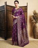 Wine Silk Woven Banarasi Saree