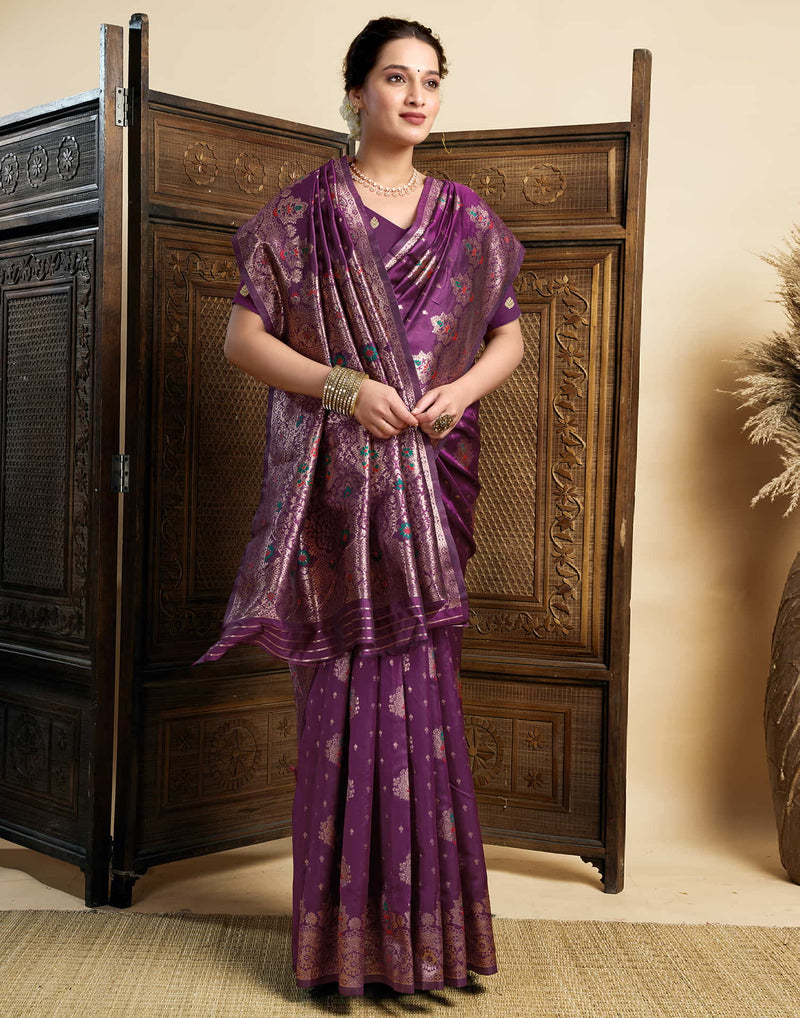 Wine Silk Woven Banarasi Saree