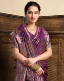 Wine Silk Woven Banarasi Saree