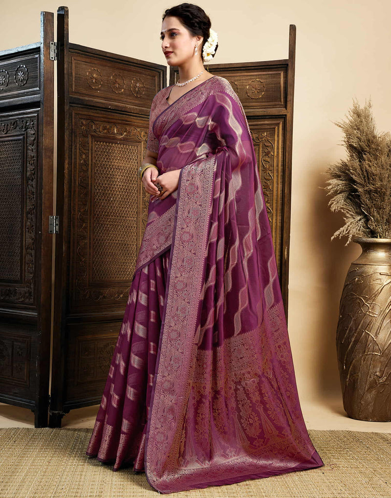 Wine Silk Woven Saree