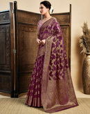 Wine Silk Woven Saree