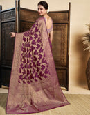 Wine Silk Woven Saree