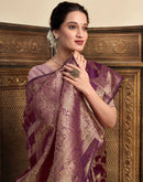 Wine Silk Woven Saree