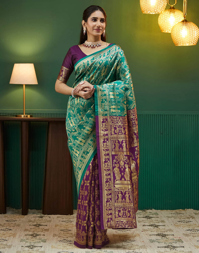 Wine Silk Woven Banarasi Saree