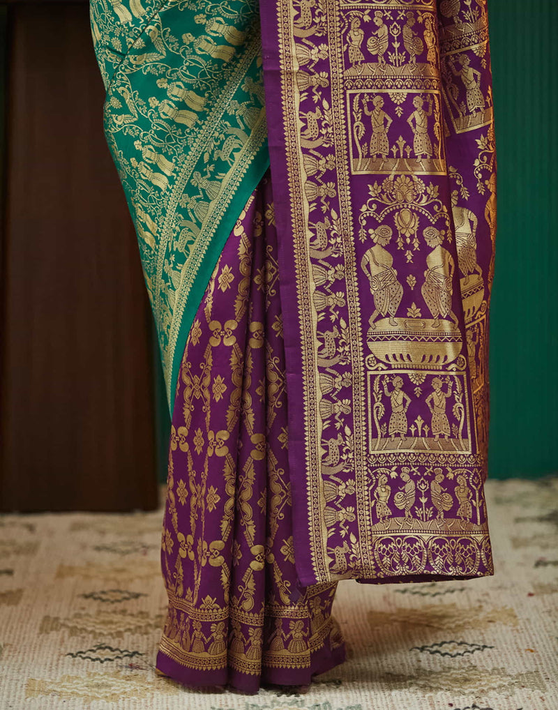 Wine Silk Woven Banarasi Saree