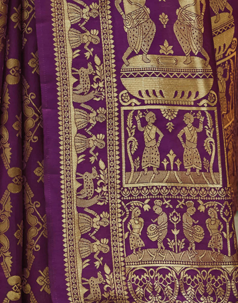 Wine Silk Woven Banarasi Saree