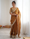 Brown Tissue Silk Sequence Embroidery Saree