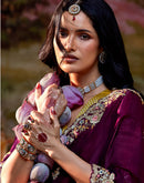 Wine Silk Sequence Embroidery Saree