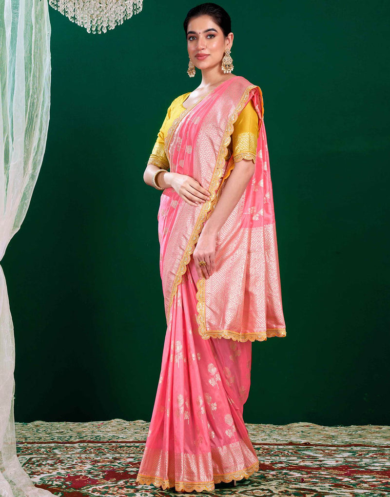 Baby Pink Silk Woven Banarasi Saree