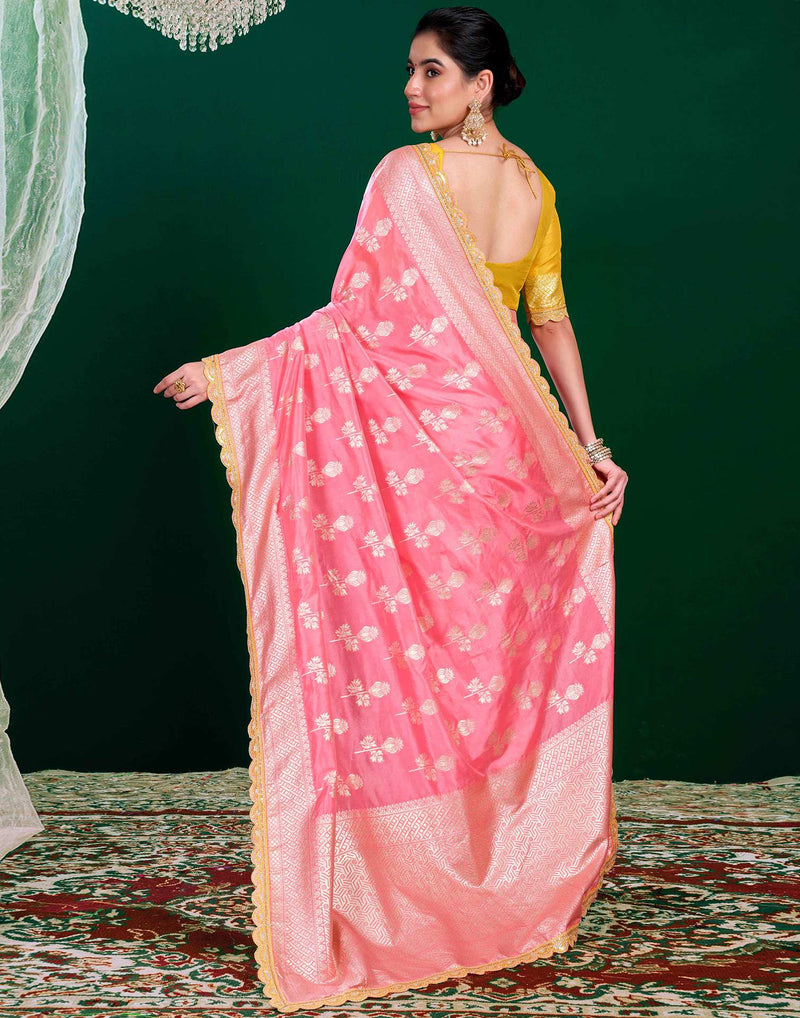 Baby Pink Silk Woven Banarasi Saree