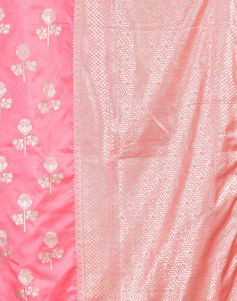 Baby Pink Silk Woven Banarasi Saree