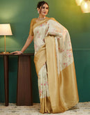 Beige Silk Printed Woven Saree