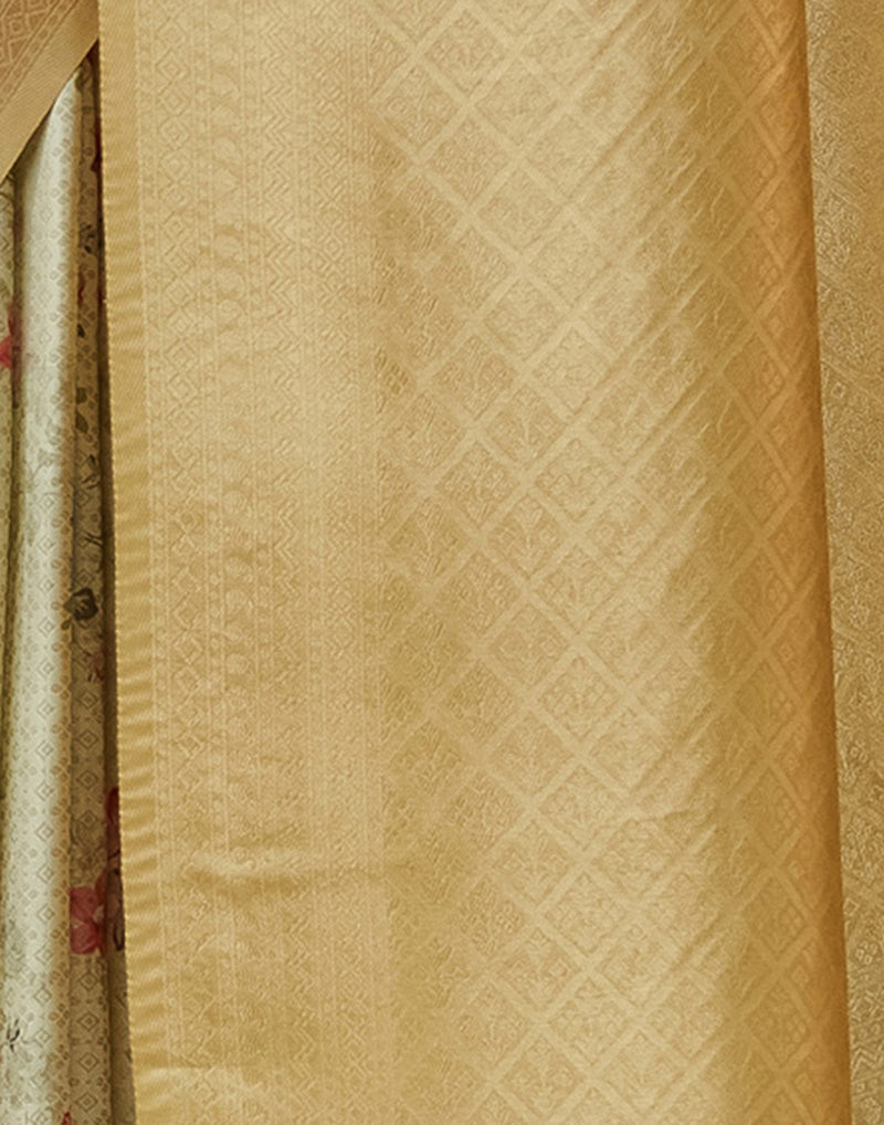 Beige Silk Printed Woven Saree
