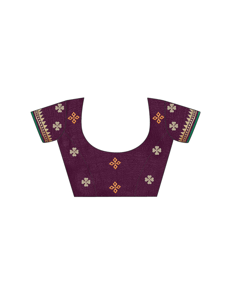 Wine Vichitra Silk Embroidery Saree