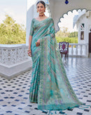Turquoise Silk Woven Banarasi Saree